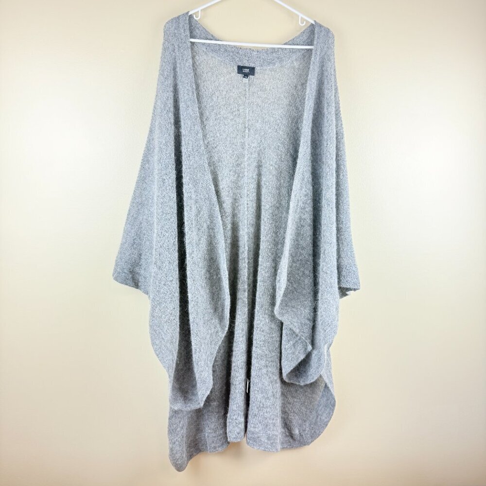 LINE The Label Alpaca Blend Poncho Ruana Long Line O/S Heather Gray Like New